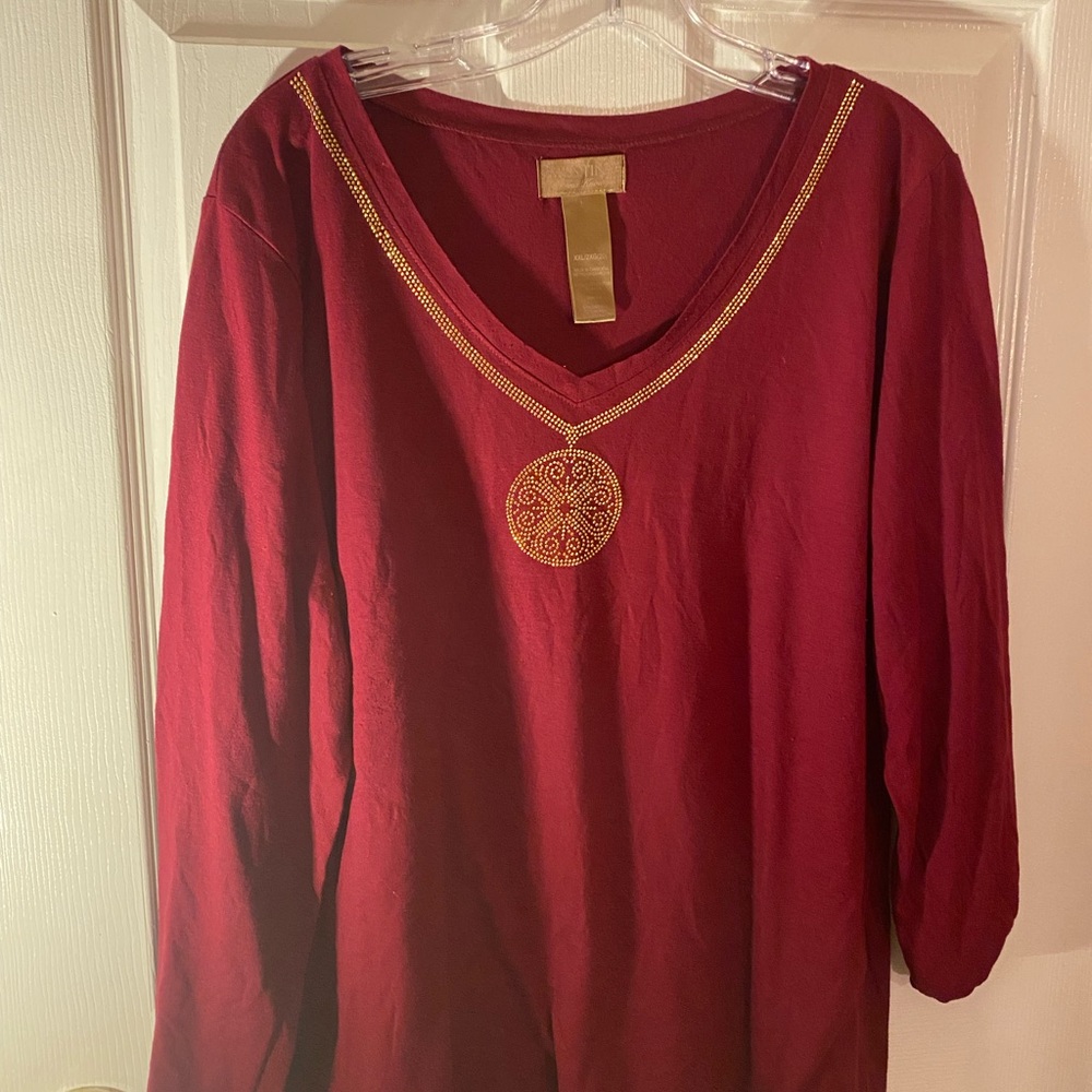 Red Relaxed Embellished Blouse